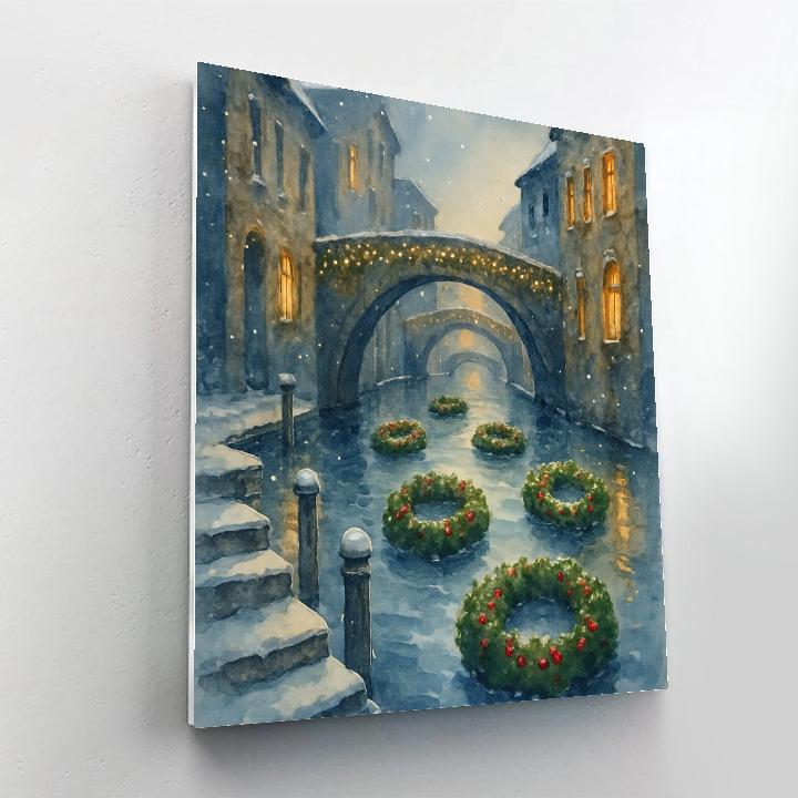 Winter Canal With Floating Wreaths Painting by numbers kit