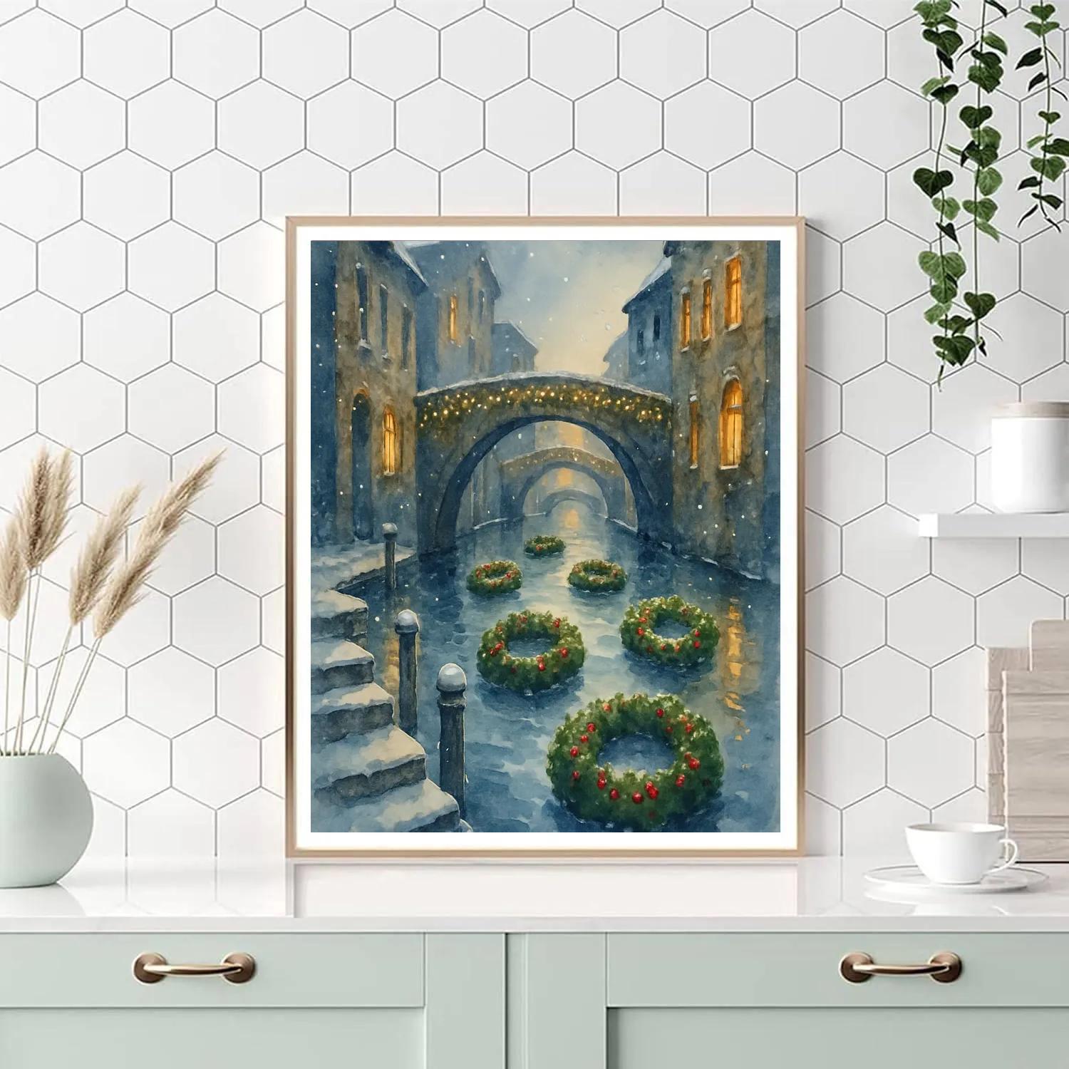 Winter Canal With Floating Wreaths Painting by numbers kit