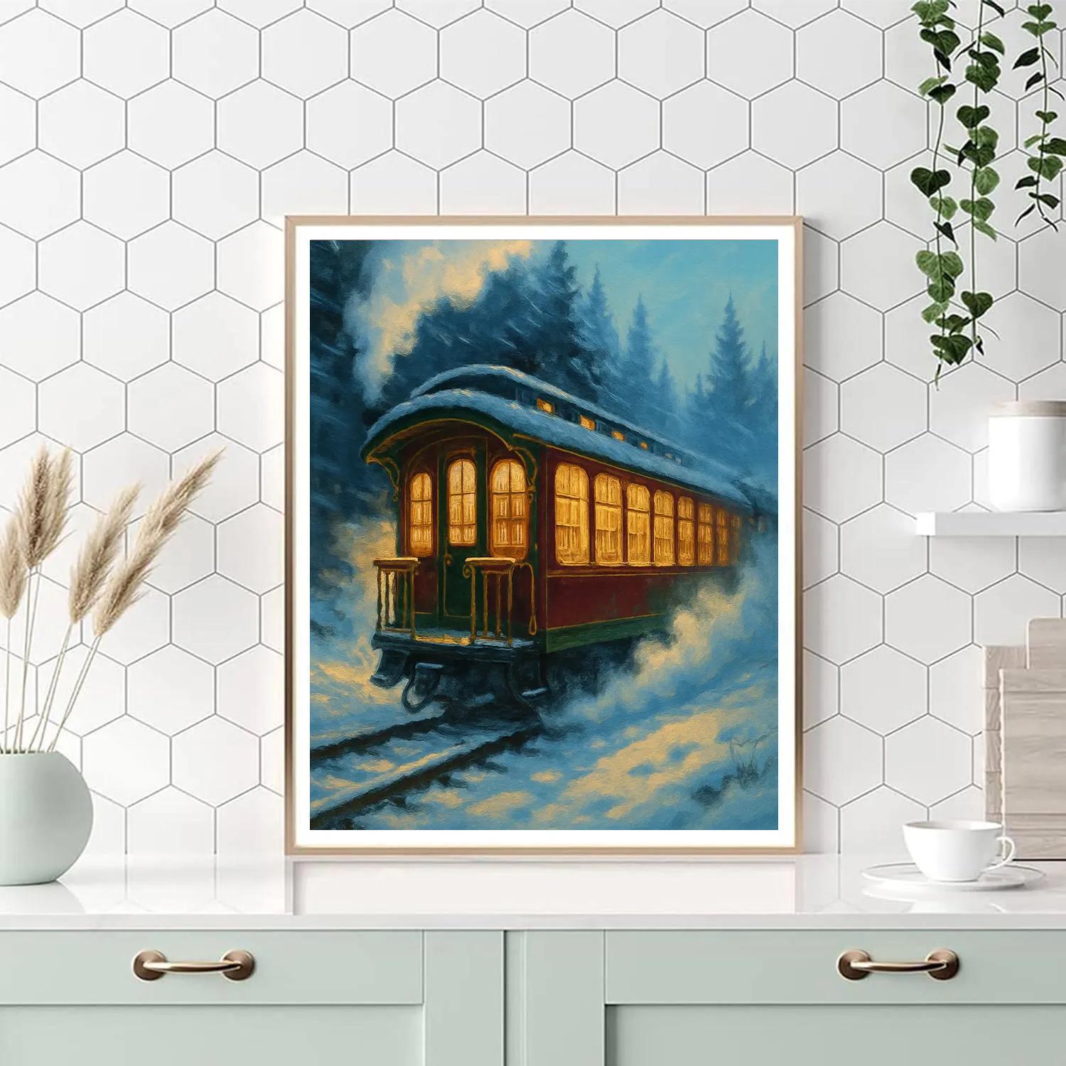 Snowy Train Library Car Paint by numbers art