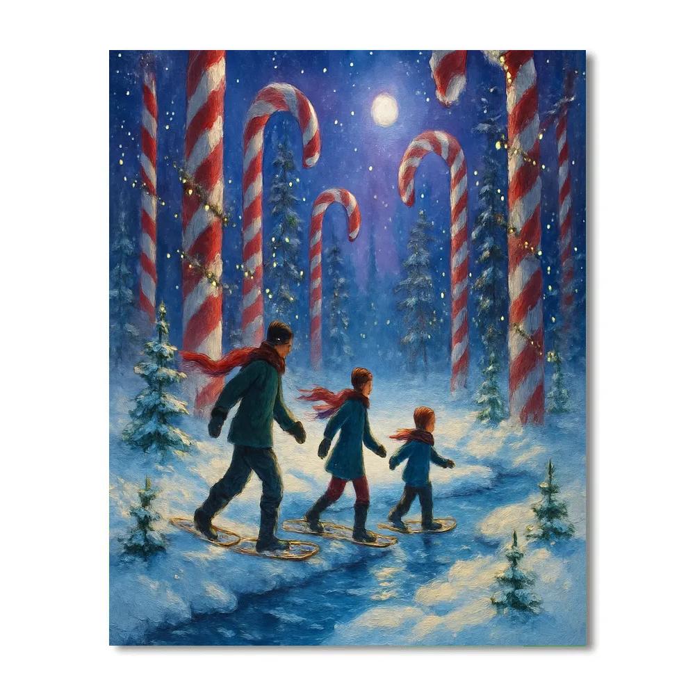 Midwinter Candy Cane Forest Crossing paint by numbers