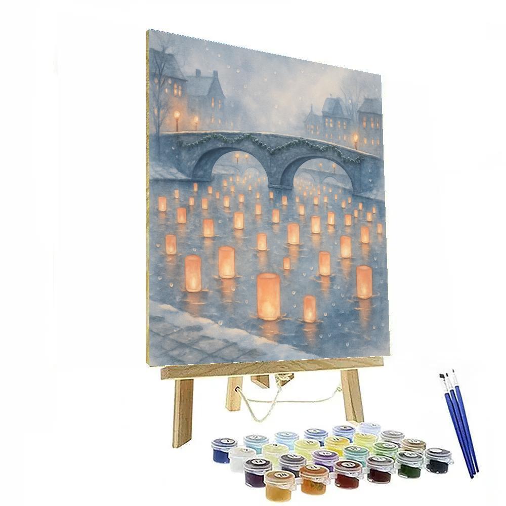 Christmas Lanterns Along The Frozen Canal painting number kit