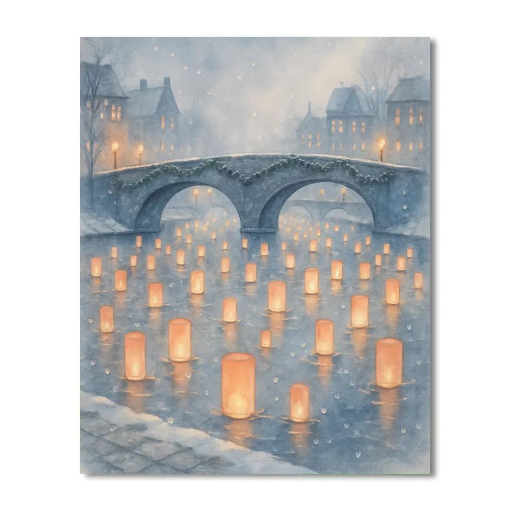 Christmas Lanterns Along The Frozen Canal painting number kit