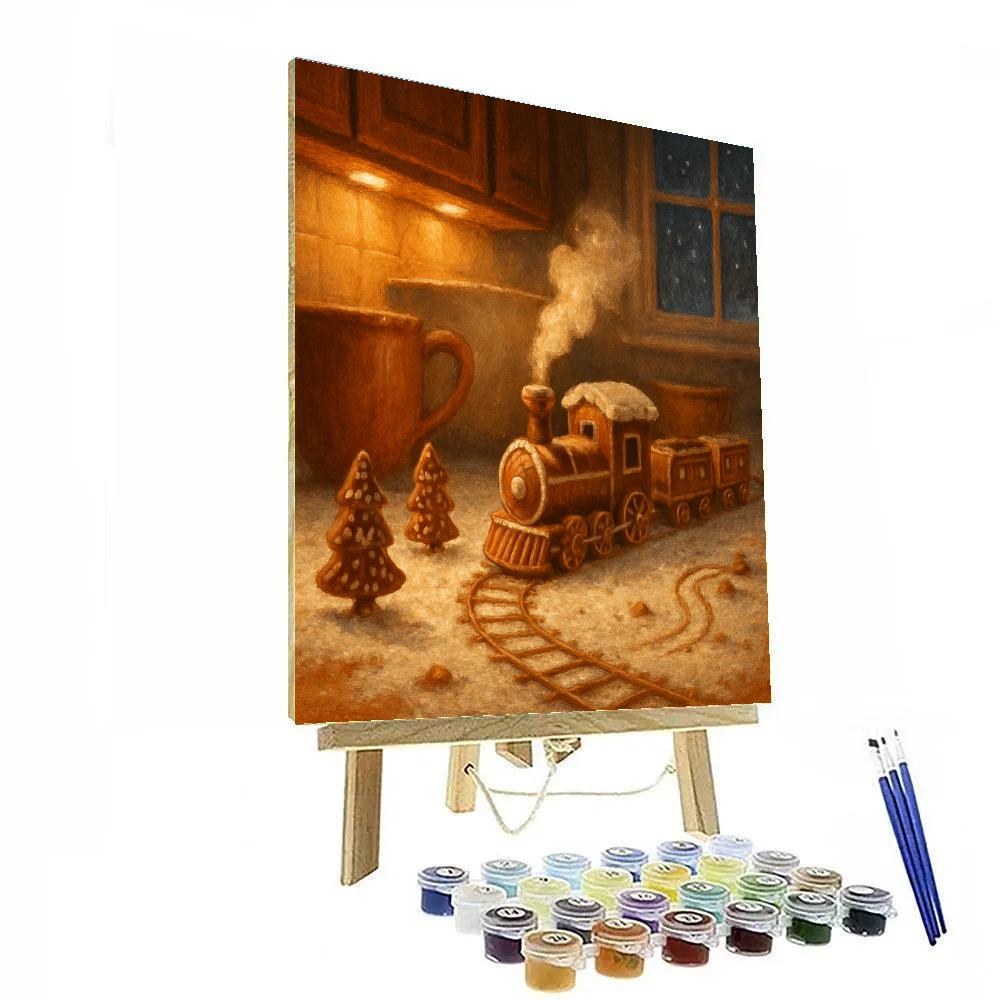 Gingerbread Train In The Kitchen Night Numbered painting kits