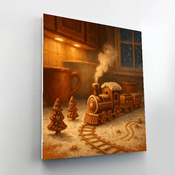 Gingerbread Train In The Kitchen Night Numbered painting kits