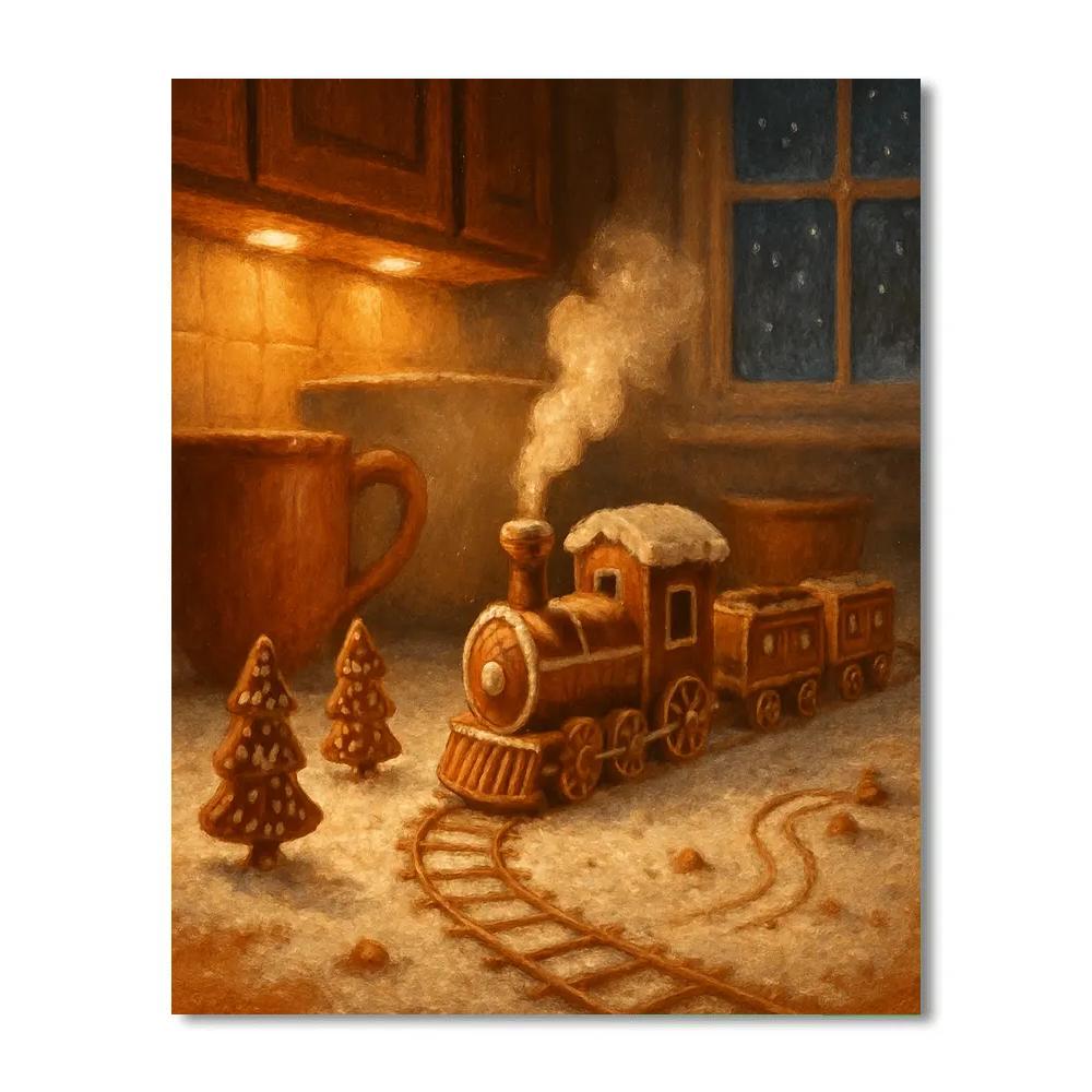 Gingerbread Train In The Kitchen Night Numbered painting kits