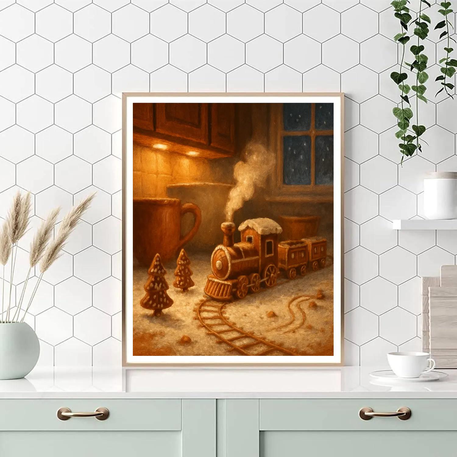 Gingerbread Train In The Kitchen Night Numbered painting kits