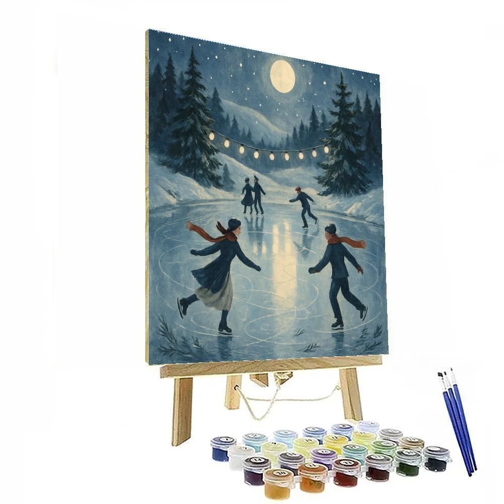 Silent Night Skaters On Mirror Lake paint by number