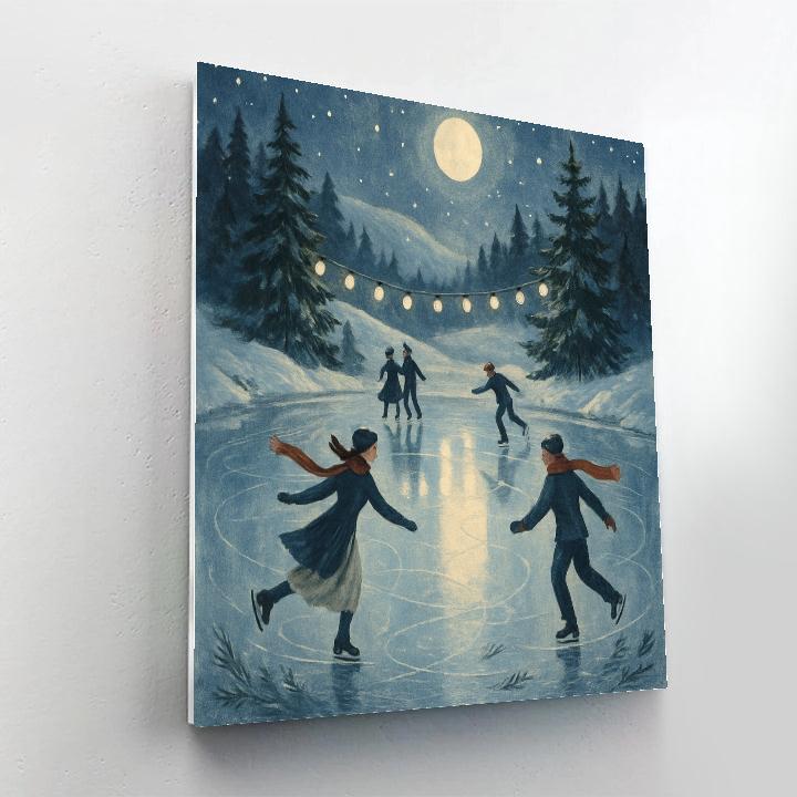 Silent Night Skaters On Mirror Lake paint by number
