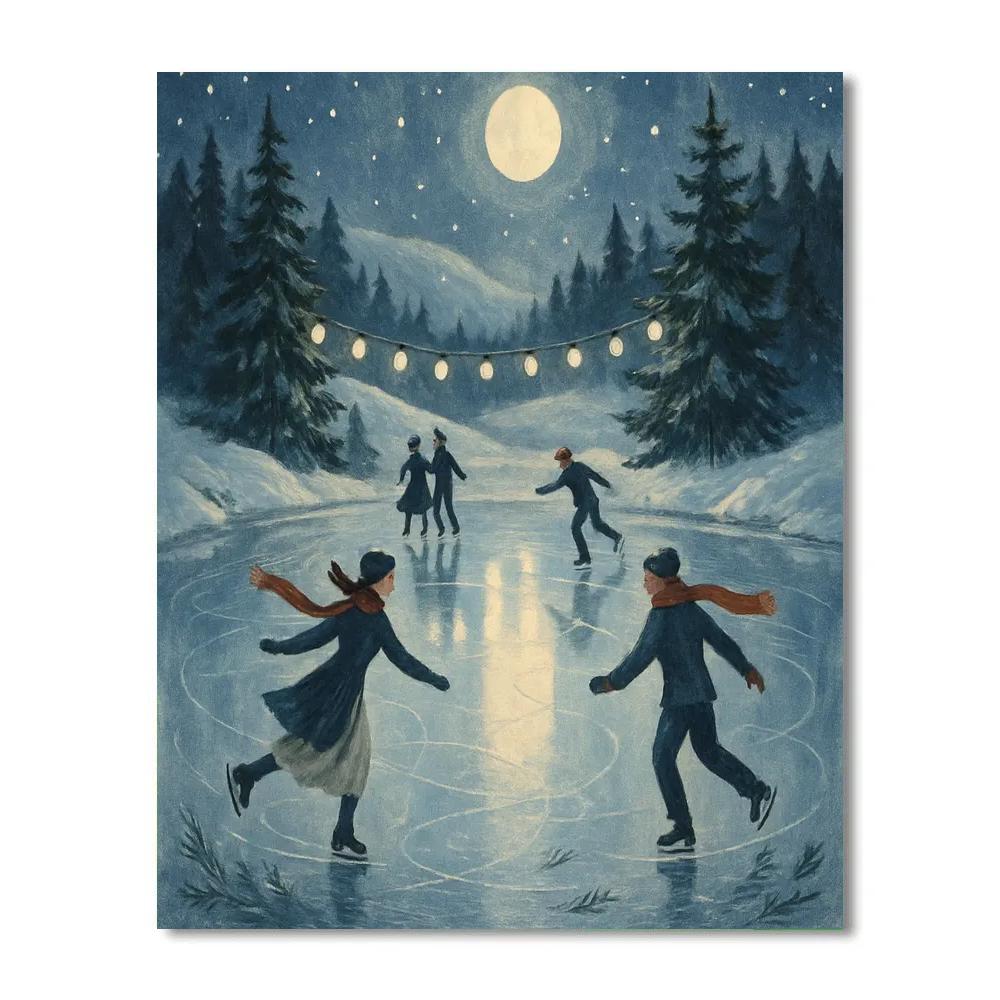 Silent Night Skaters On Mirror Lake paint by number