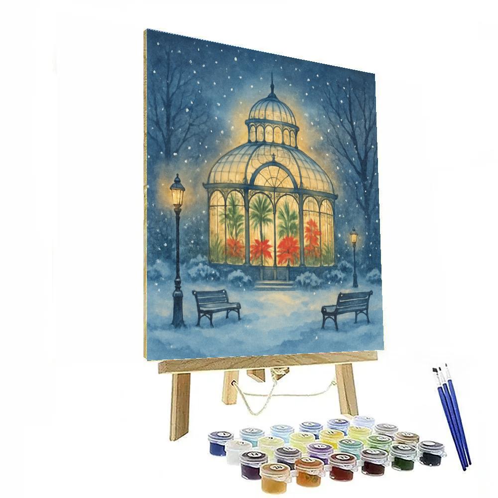 Midnight Snowfall At The Glass Conservatory Number painting