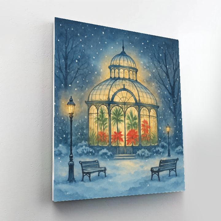 Midnight Snowfall At The Glass Conservatory Number painting