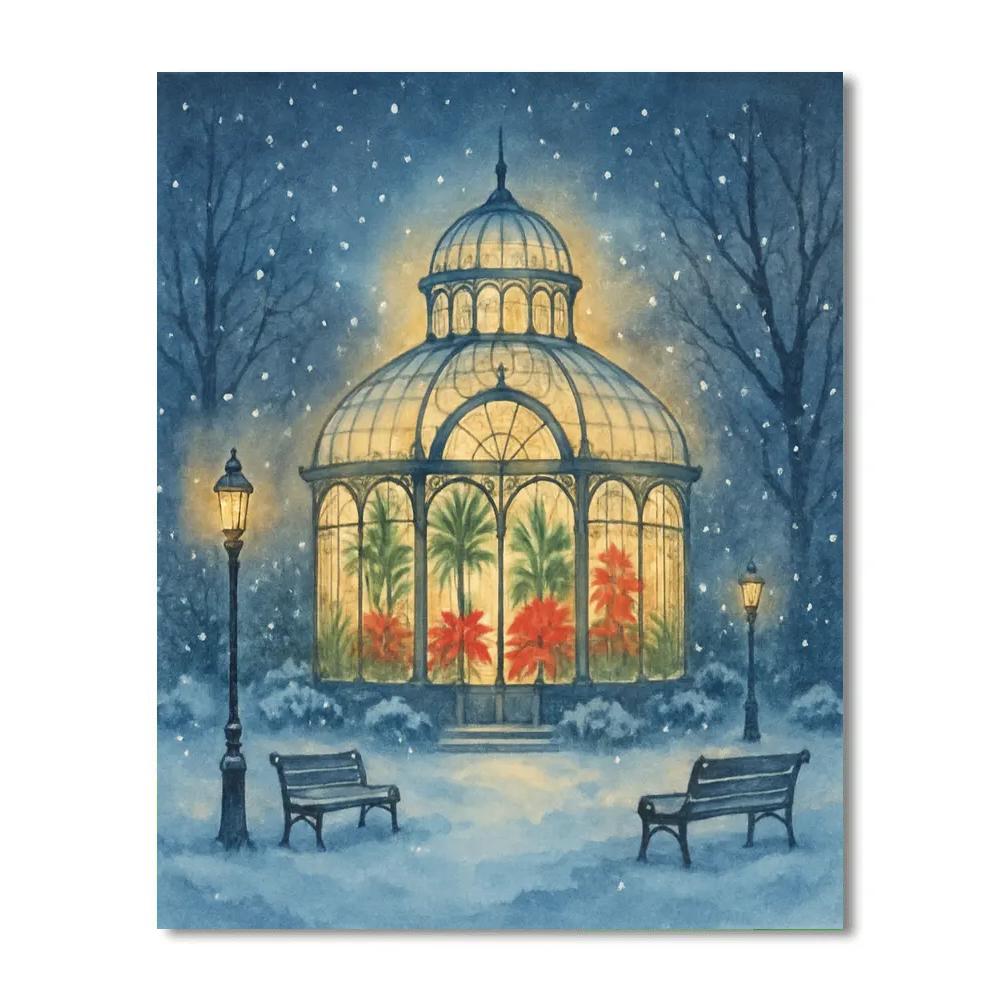 Midnight Snowfall At The Glass Conservatory Number painting