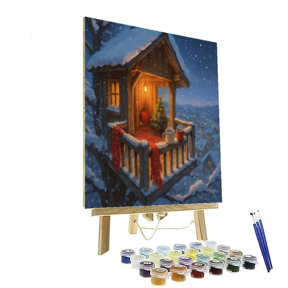 Winter Treehouse Cocoa Balcony Paint by numbers art