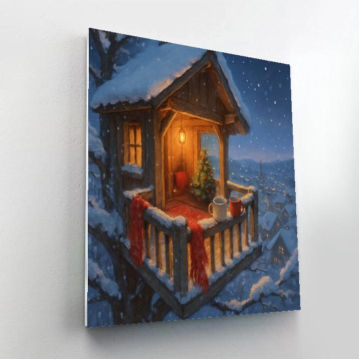 Winter Treehouse Cocoa Balcony Paint by numbers art