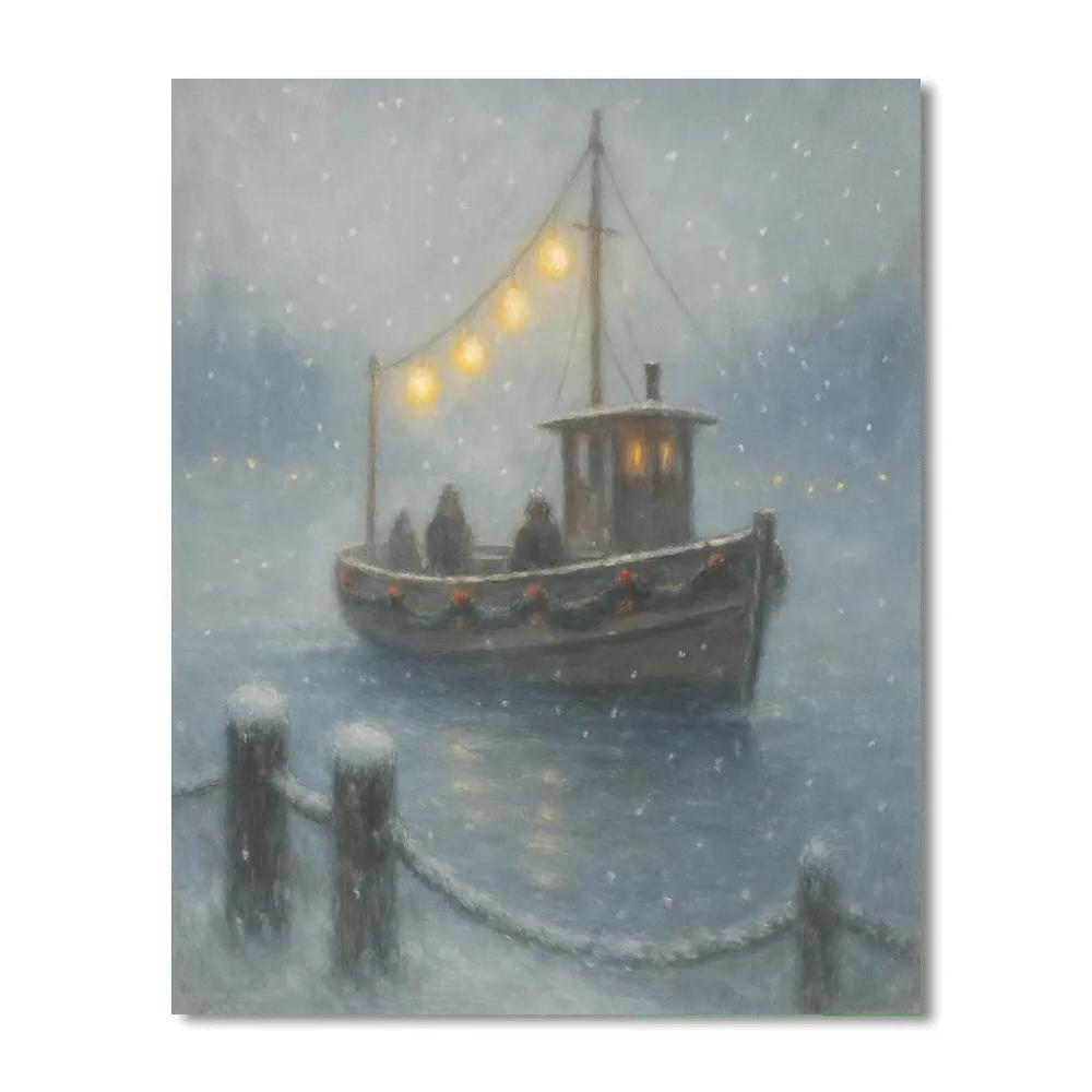 Christmas Lantern Ferry In The Fog Painting by numbers kit