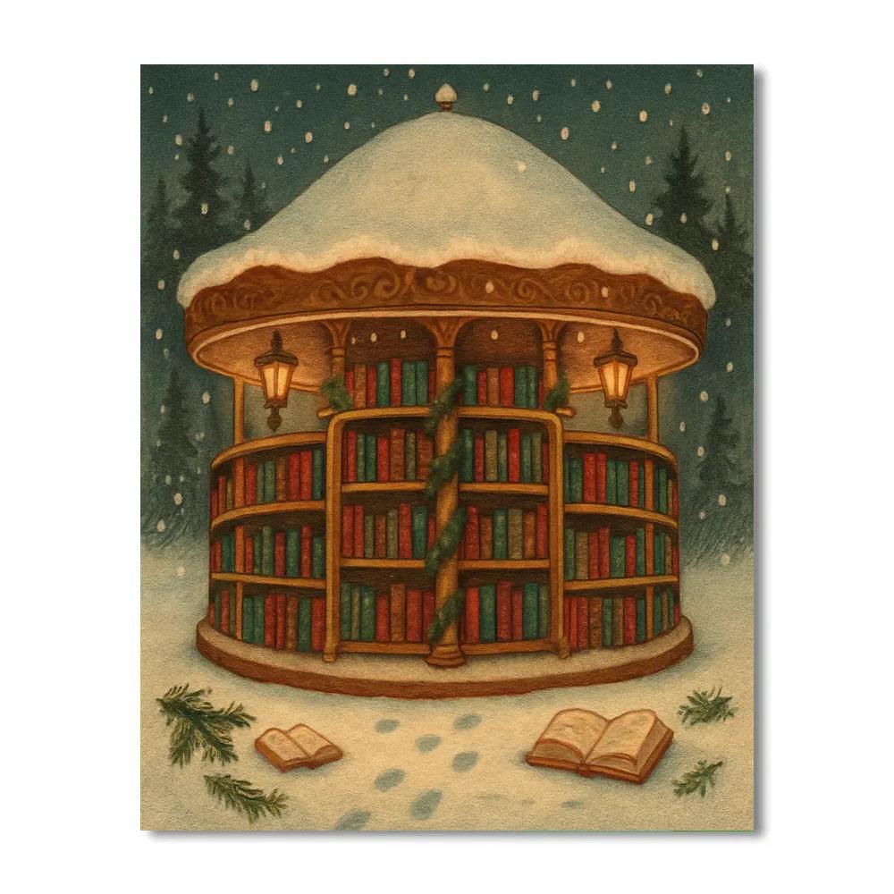 Snow Covered Carousel Library DIY paint by numbers