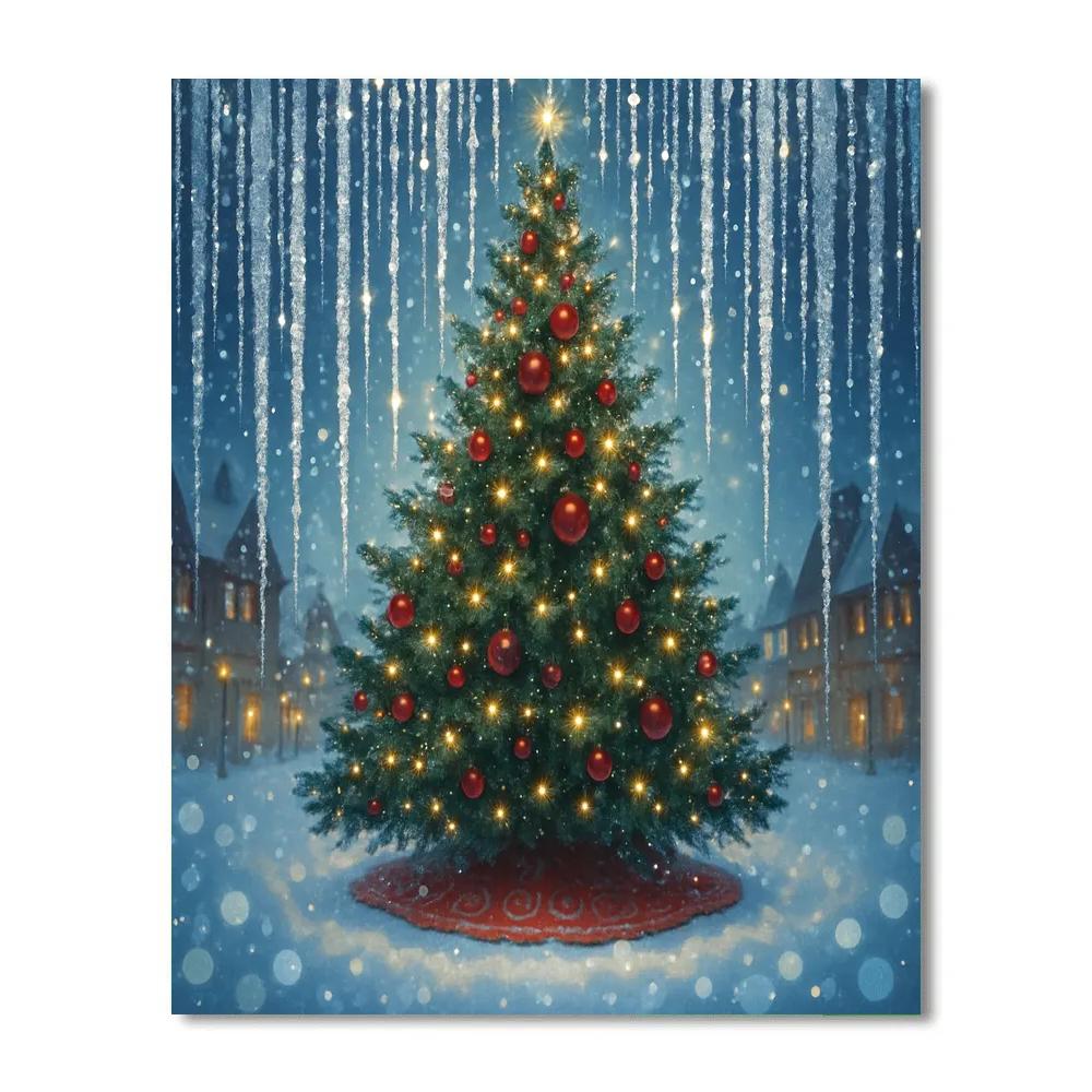 Frost Veil Over The Town Square Tree Paint by numbers kits
