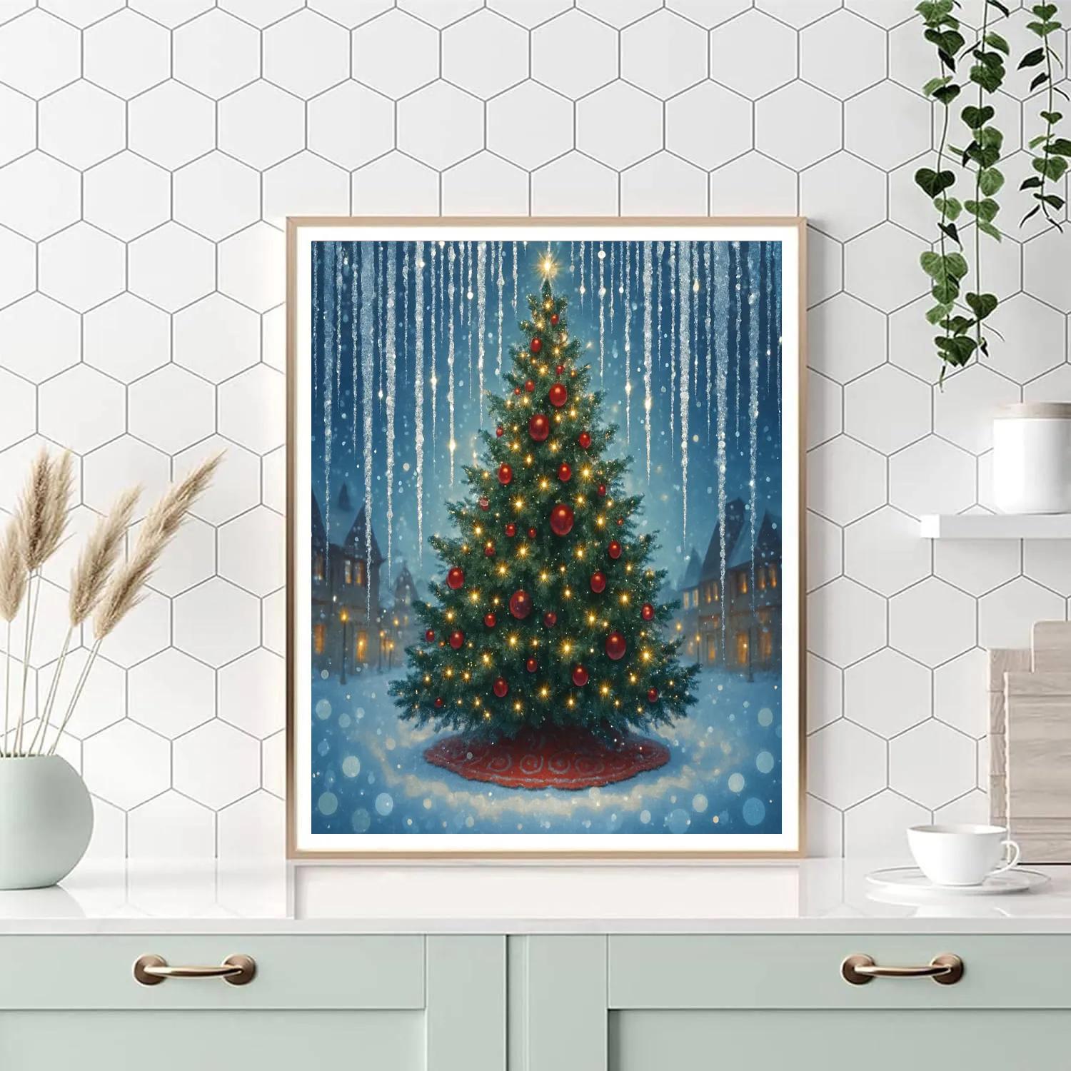 Frost Veil Over The Town Square Tree Paint by numbers kits