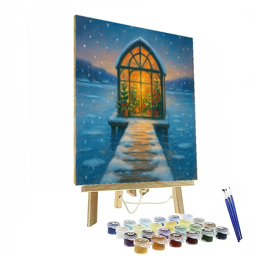 Holiday Greenhouse On The Frozen Pier DIY paint by numbers