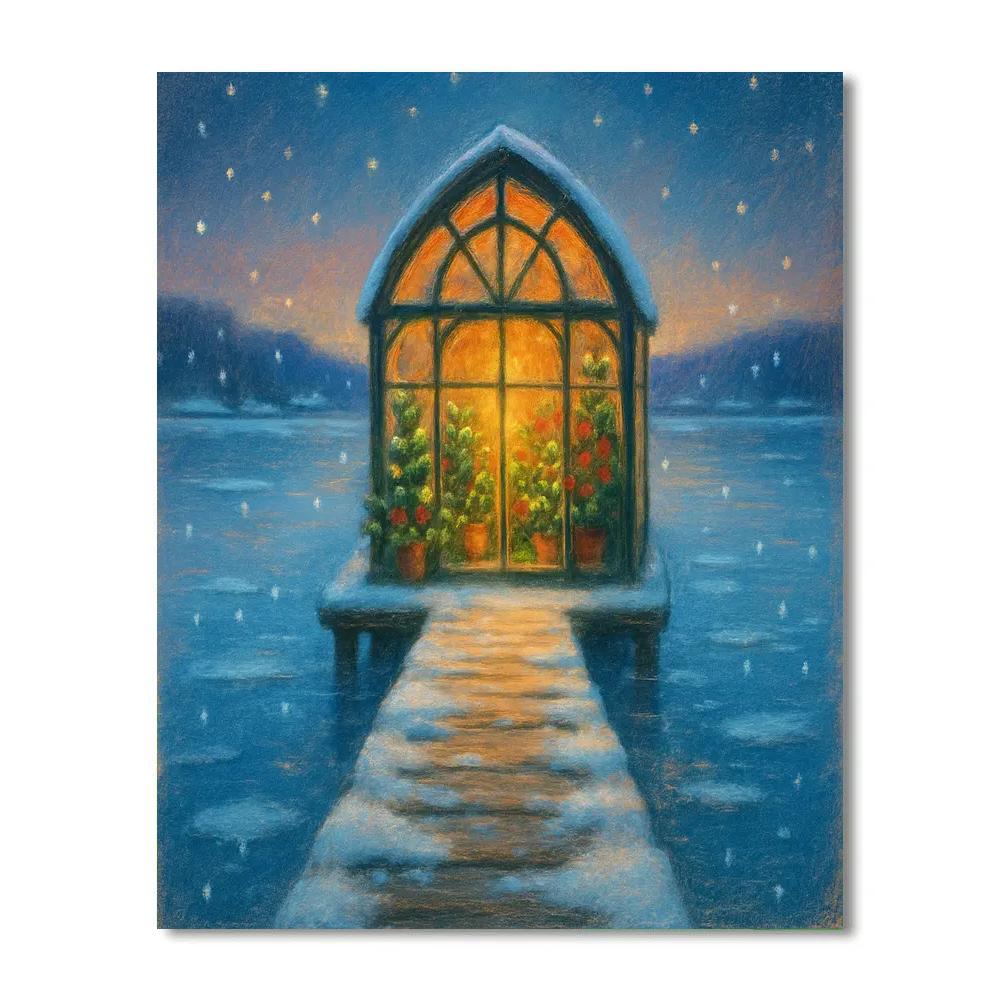Holiday Greenhouse On The Frozen Pier DIY paint by numbers
