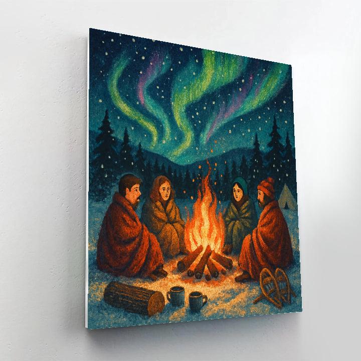 Northern Lights Campfire Story Circle painting number kit