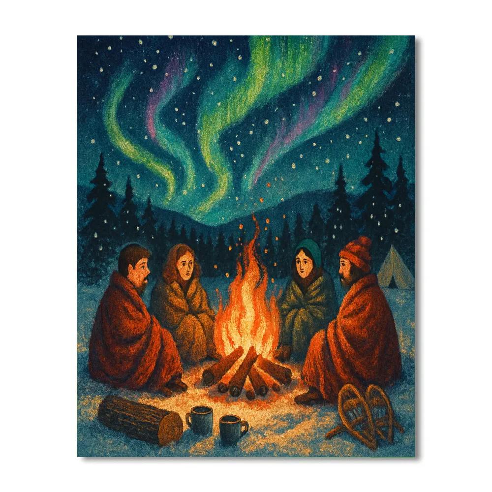 Northern Lights Campfire Story Circle painting number kit