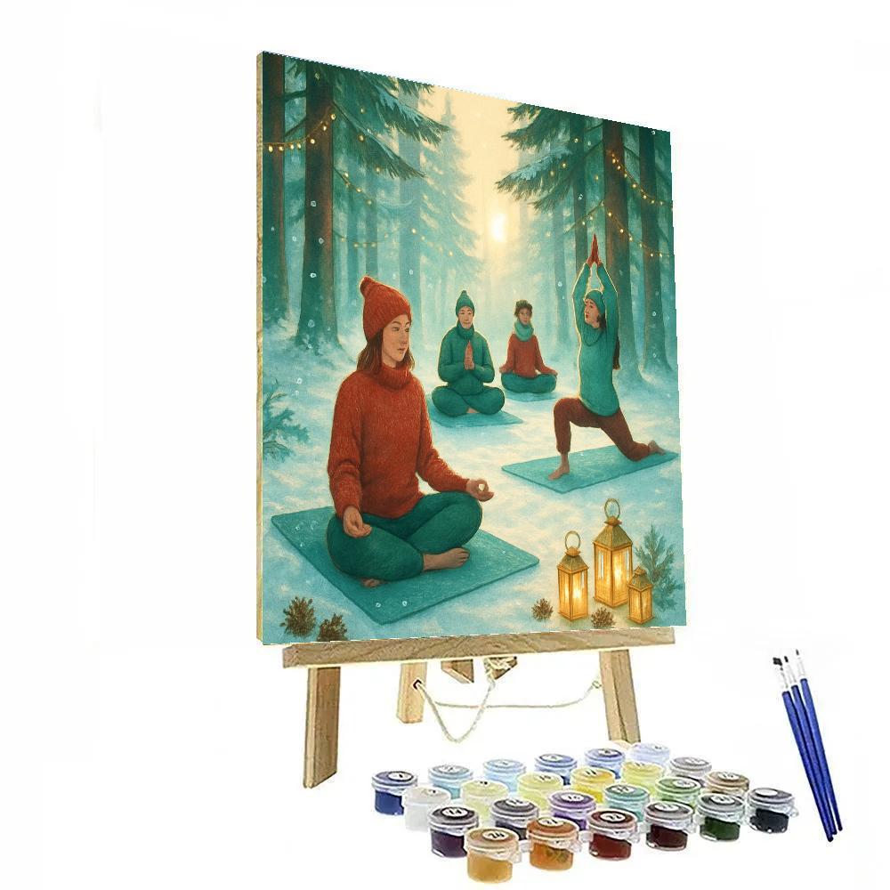 Christmas Forest Yoga Among Snowy Pines Number painting