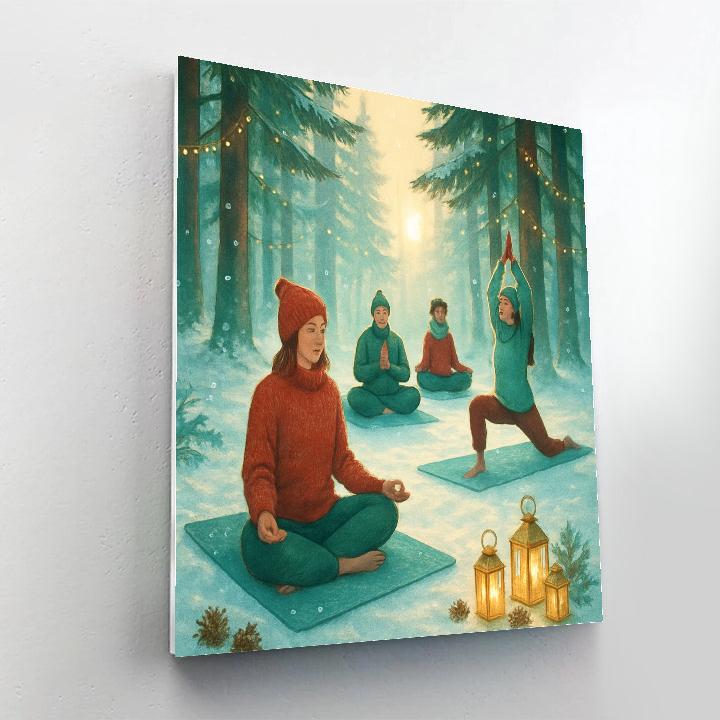 Christmas Forest Yoga Among Snowy Pines Number painting