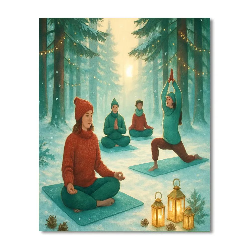 Christmas Forest Yoga Among Snowy Pines Number painting
