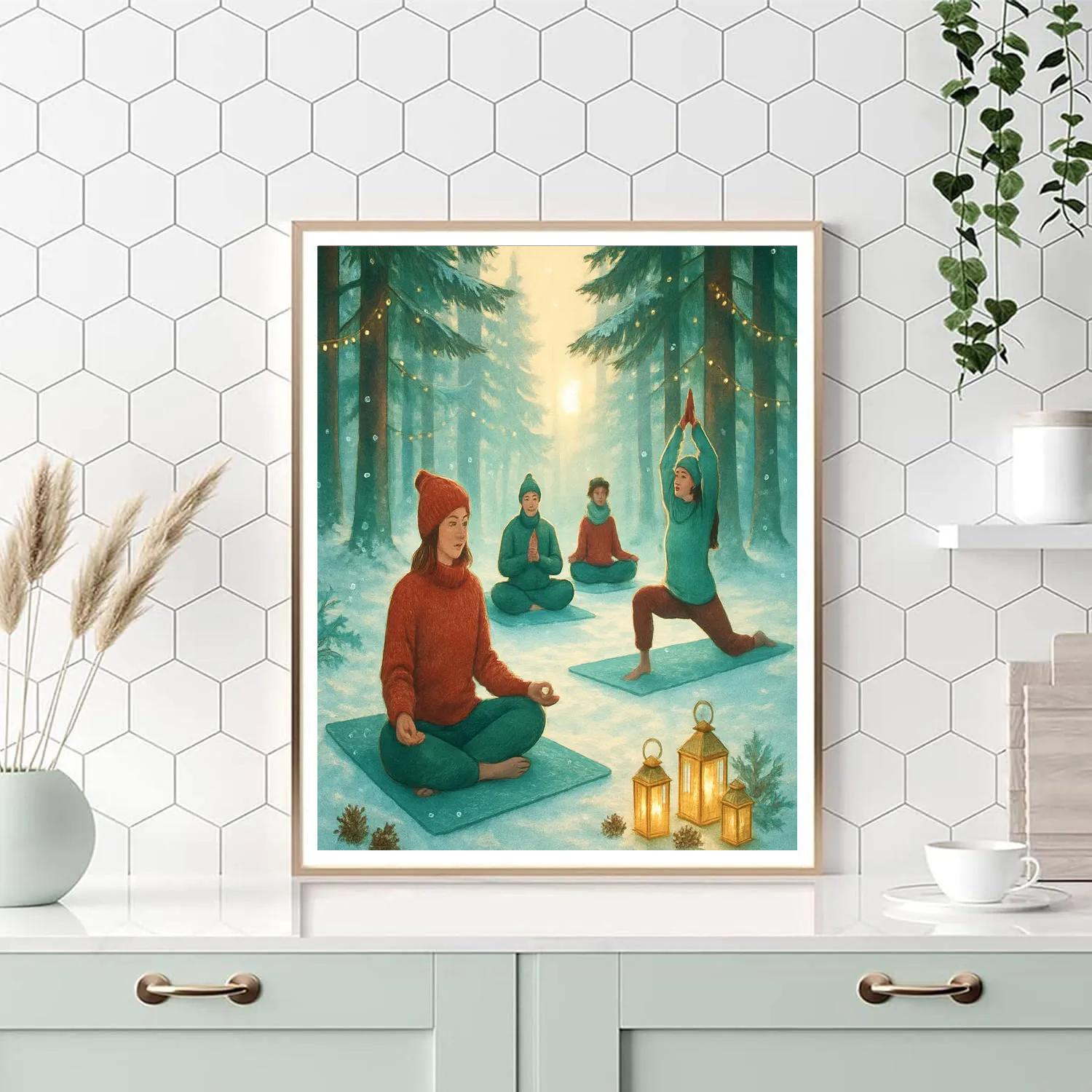 Christmas Forest Yoga Among Snowy Pines Number painting