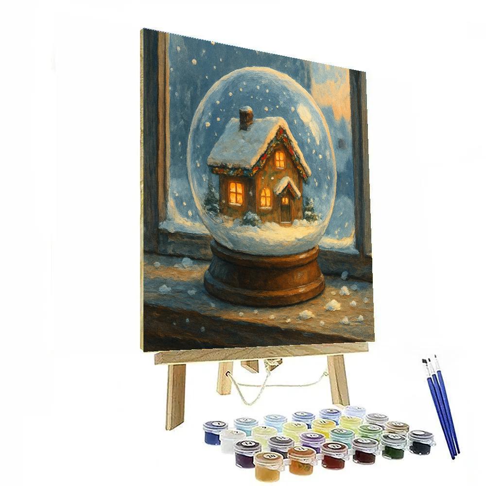 Snowglobe Cottage On The Window Ledge paint by numbers