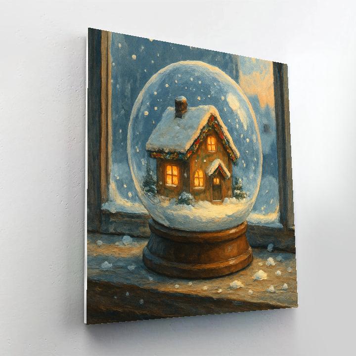 Snowglobe Cottage On The Window Ledge paint by numbers