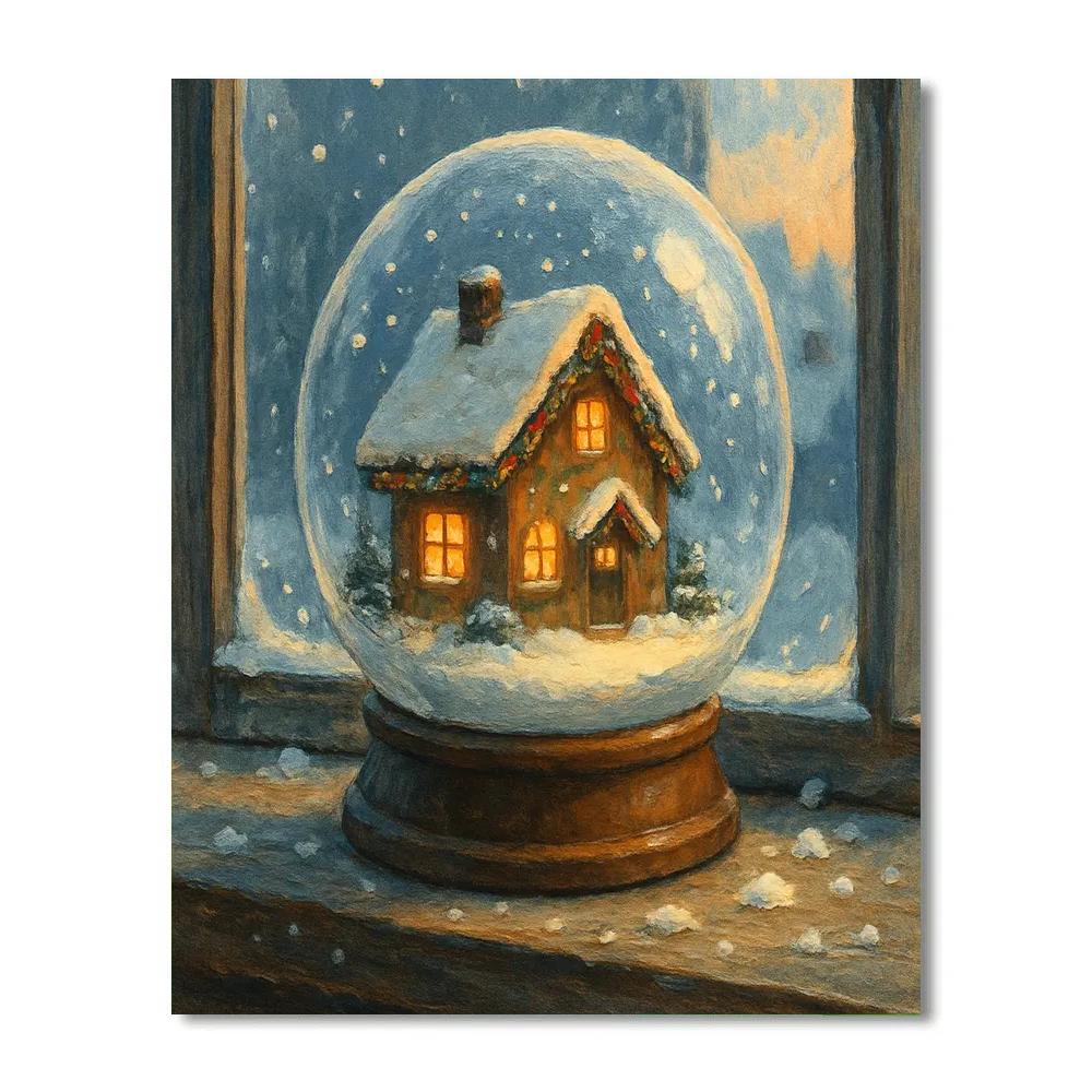 Snowglobe Cottage On The Window Ledge paint by numbers