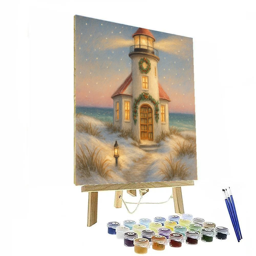 Snowy Lighthouse Library On The Dunes paint by numbers