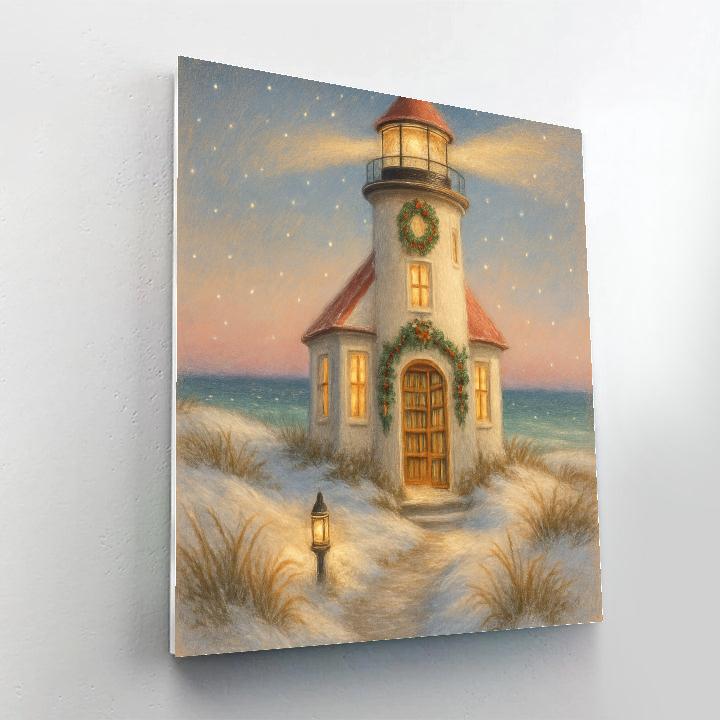 Snowy Lighthouse Library On The Dunes paint by numbers