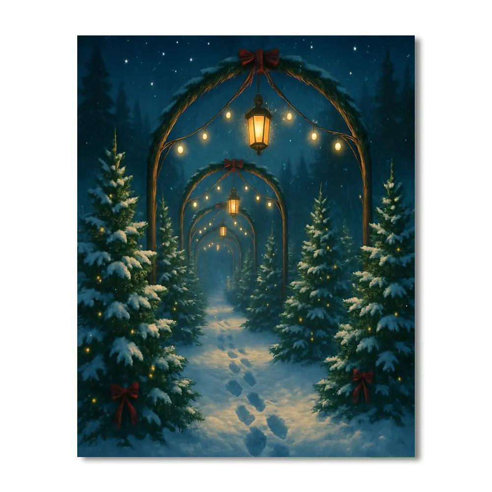 Christmas Tree Farm Under Lantern Arches DIY paint by numbers