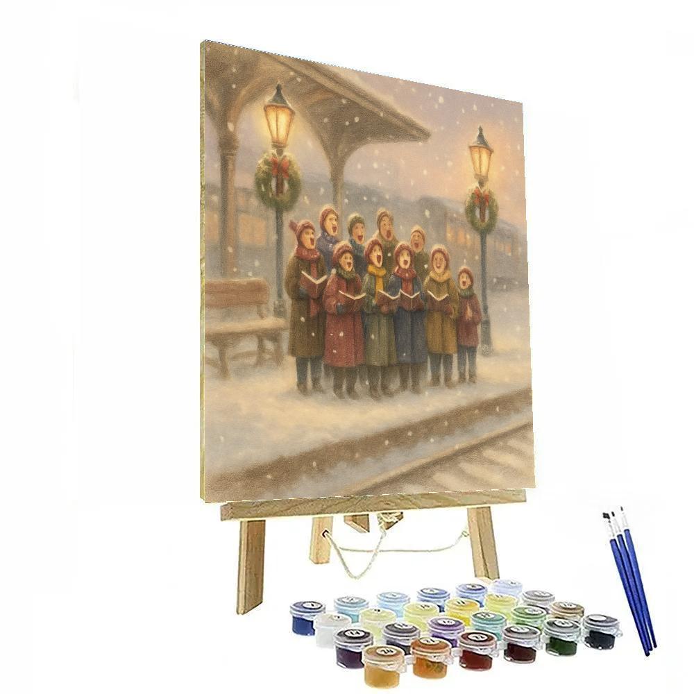 Snowy Train Station Choir Platform paint by color