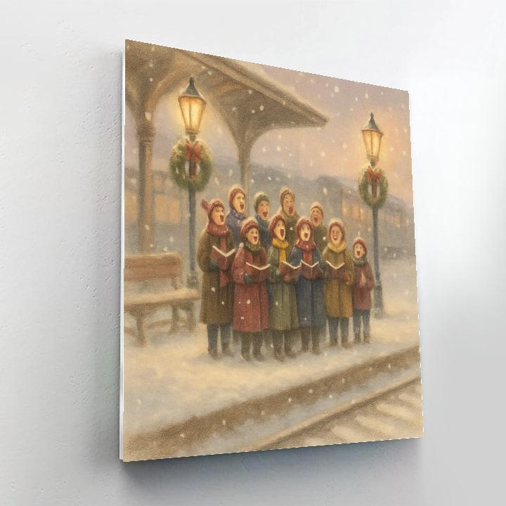Snowy Train Station Choir Platform paint by color