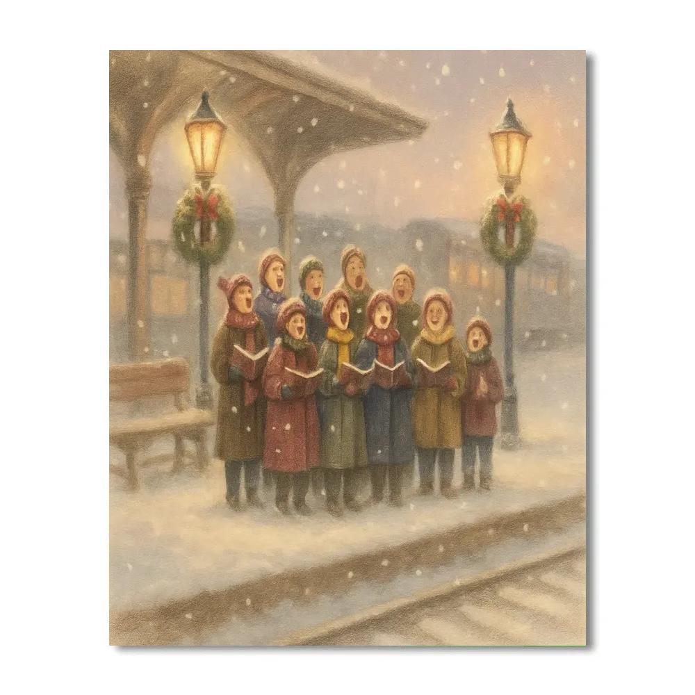 Snowy Train Station Choir Platform paint by color