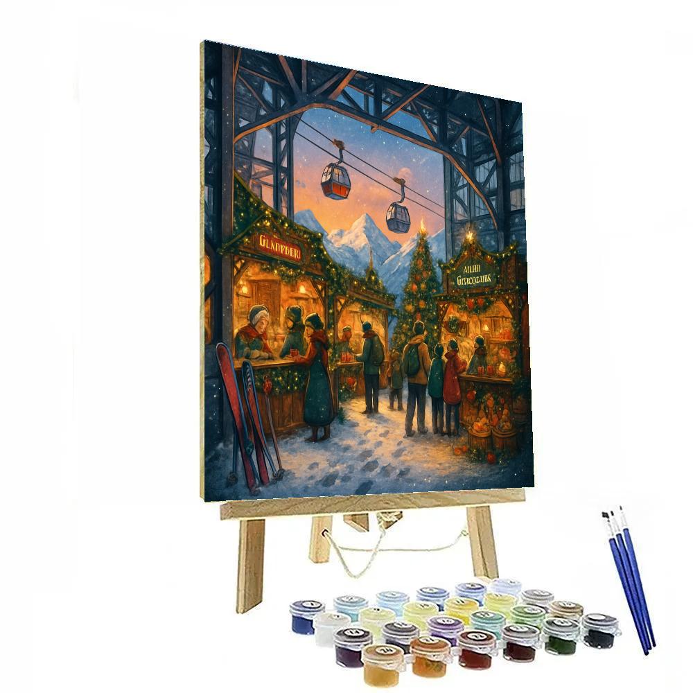 Snowy Alpine Market In The Cable Car Station Paint by numbers art