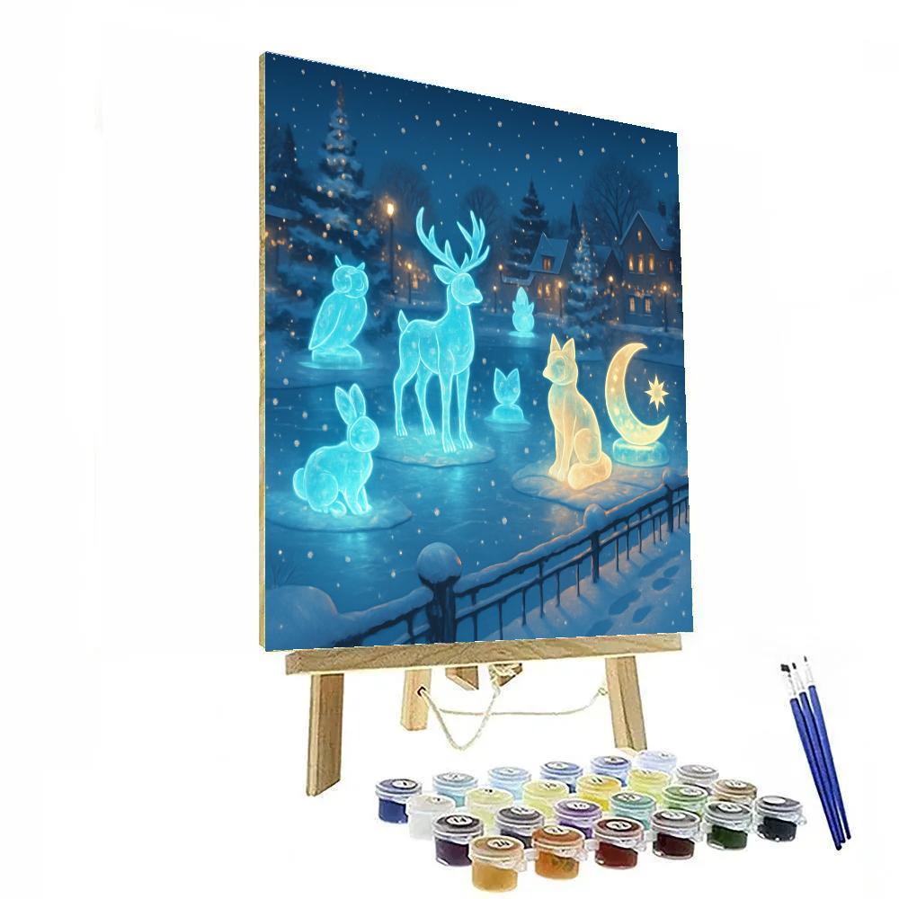 Snowy Town River Ice Sculpture Show painting number kit