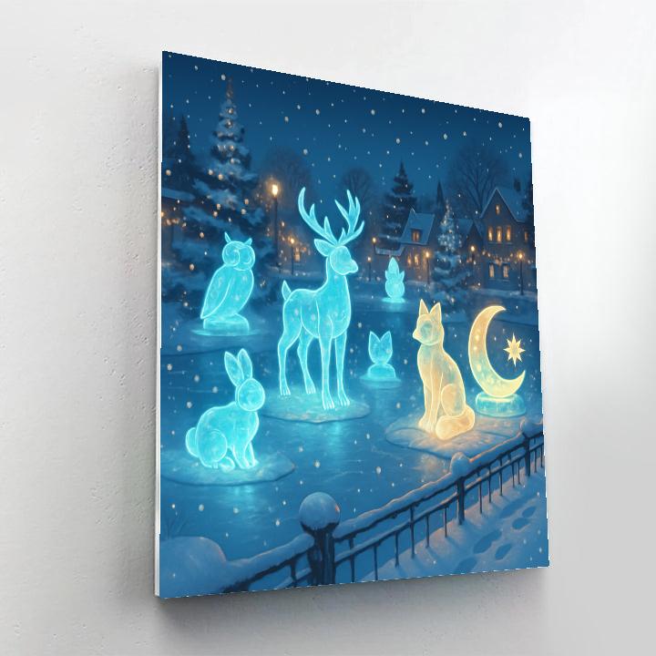 Snowy Town River Ice Sculpture Show painting number kit