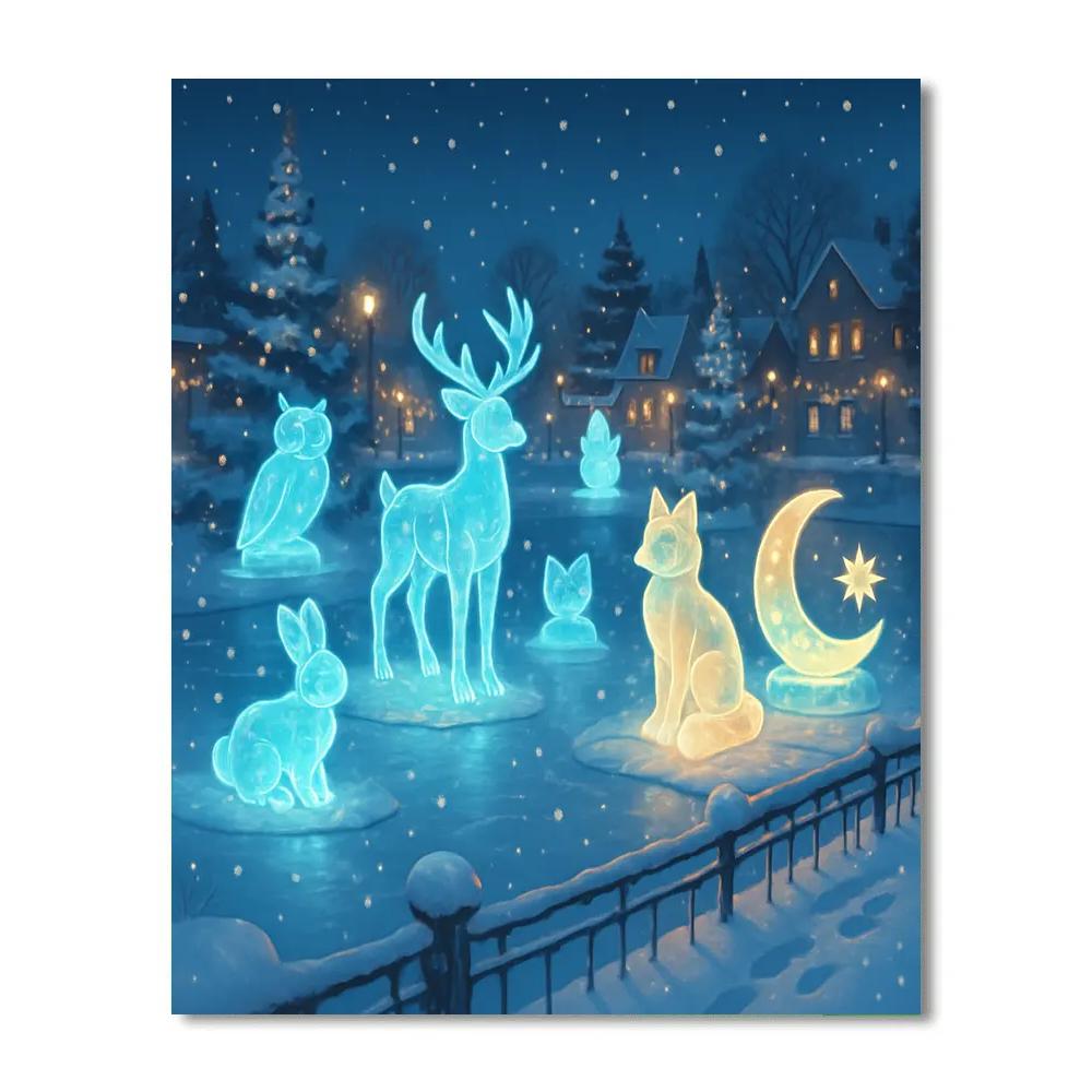 Snowy Town River Ice Sculpture Show painting number kit