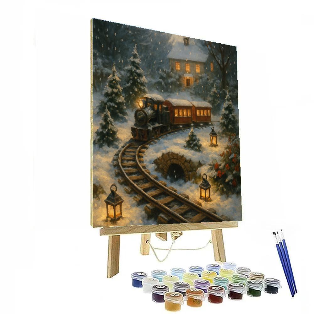 Christmas Garden Railway Under Falling Snow Number painting