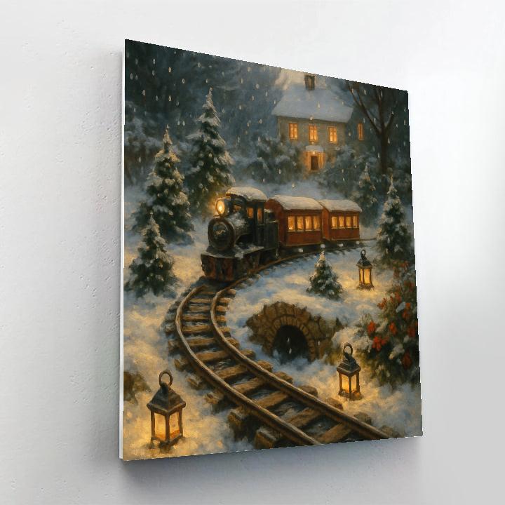 Christmas Garden Railway Under Falling Snow Number painting