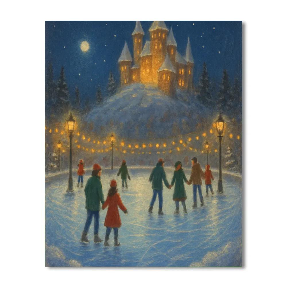 Christmas Eve Ice Rink Beneath The Castle Paint by numbers art