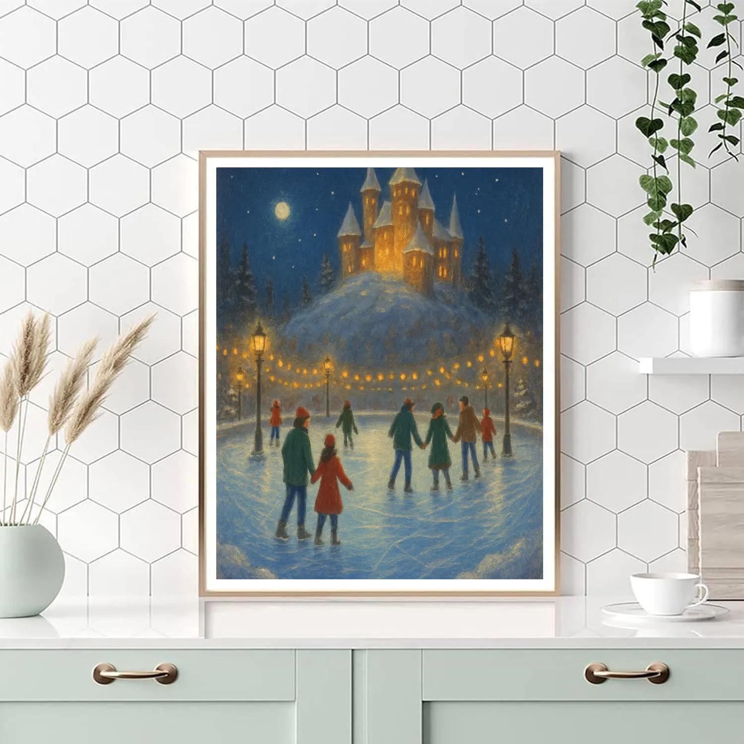 Christmas Eve Ice Rink Beneath The Castle Paint by numbers art