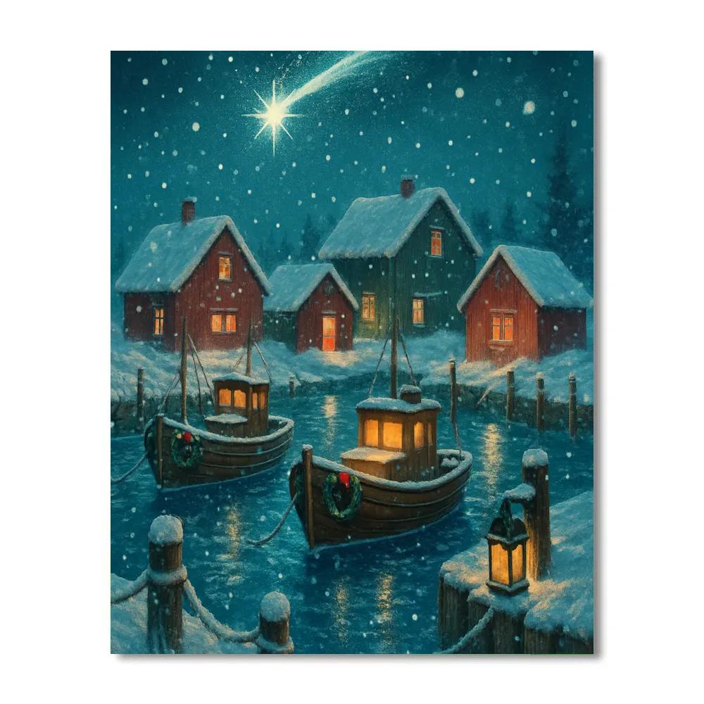 Christmas Comet Over Snowy Harbor Numbered painting kits