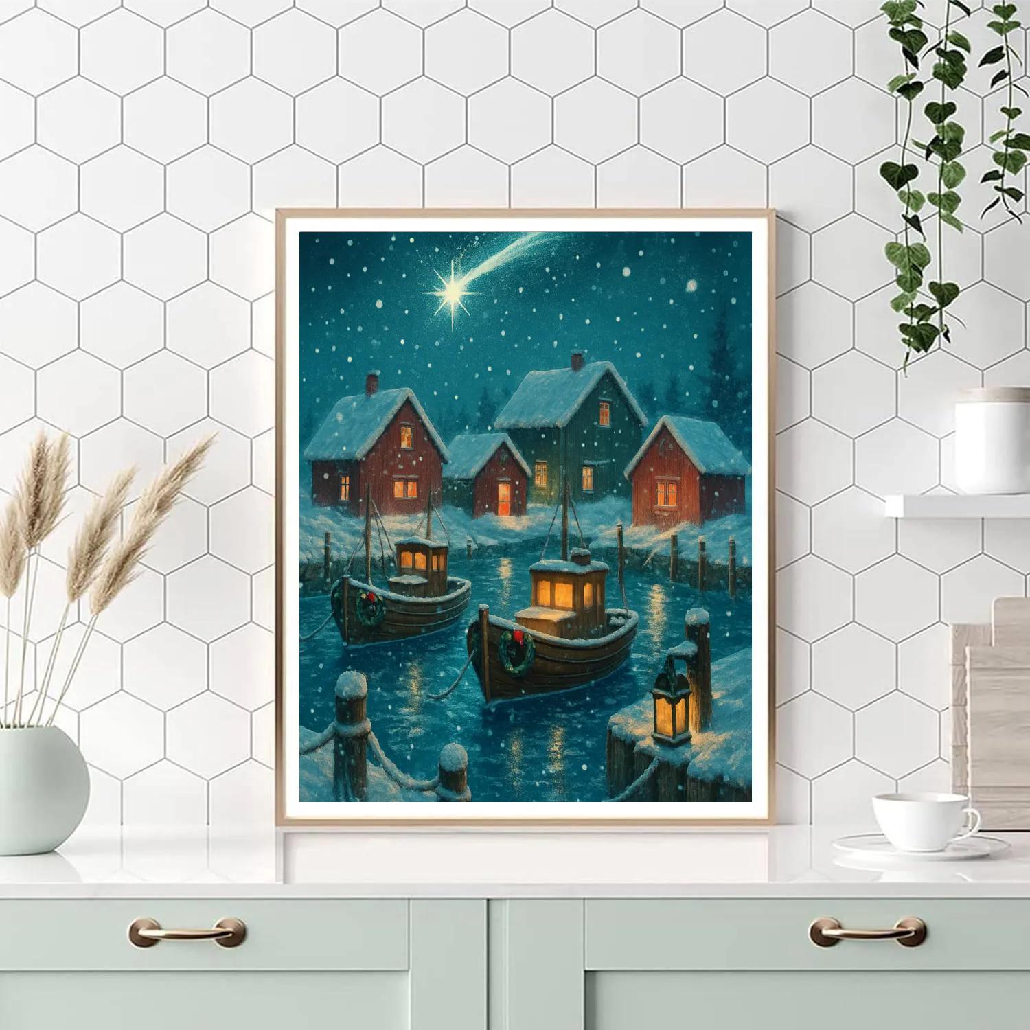 Christmas Comet Over Snowy Harbor Numbered painting kits