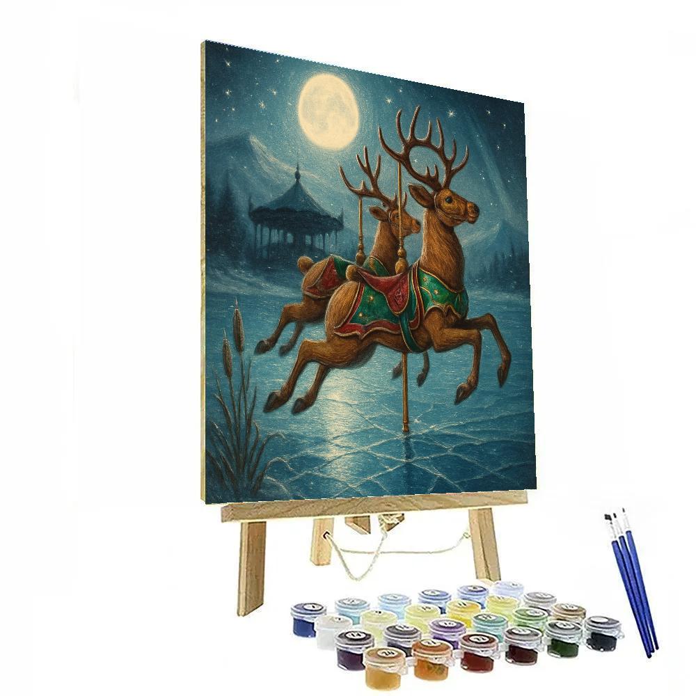 Midnight Reindeer Carousel Lake Crossing paint by color